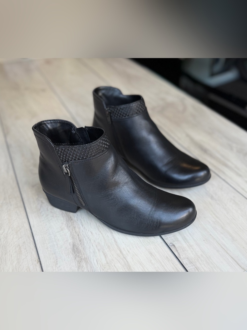 Rockport Black Double Zip Genuine Leather Ankle Boots Comfort Suede Insole 8.5